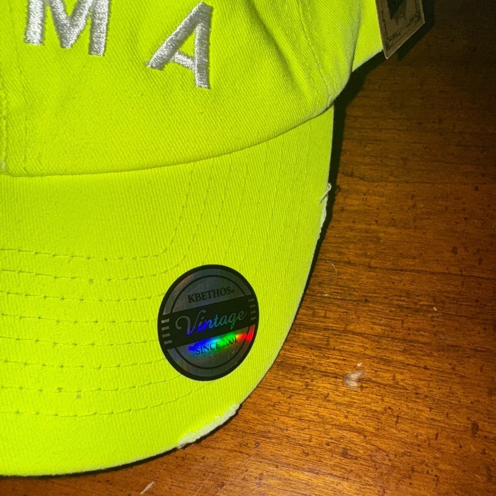 Neon Yellow MAMA Distressed Baseball Cap – Adjustable NWT - Picture 3 of 7